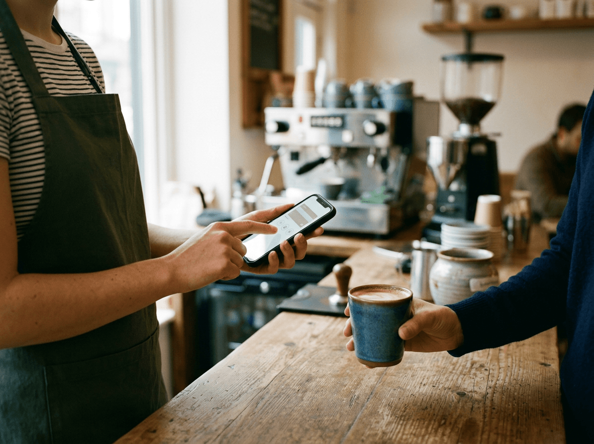 Barista preparando un café en una cafetería